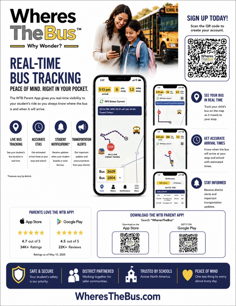 Where's the Bus app advertisement. This is the new bus tracking app KCS is using this school year.