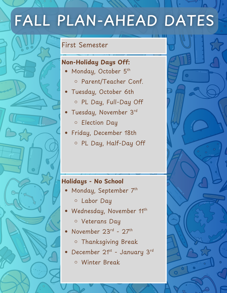 Fall Plan Ahead Dates
