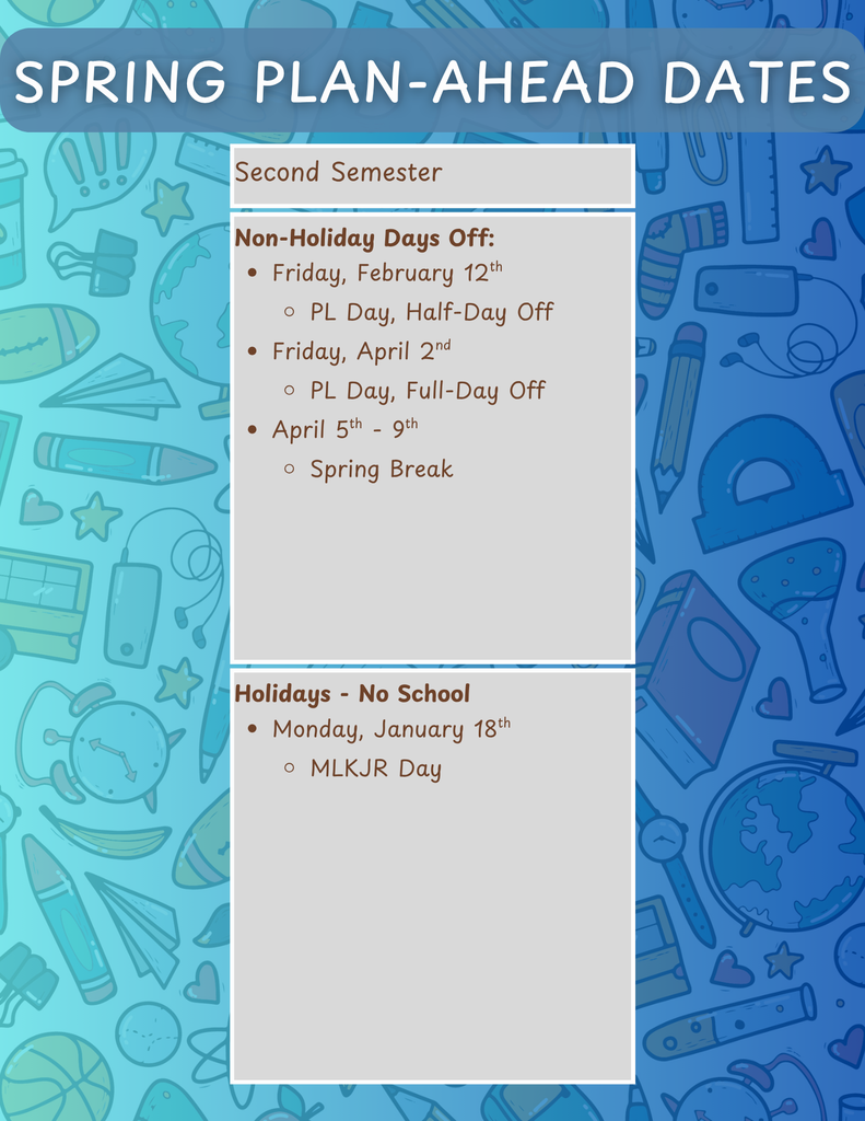 Spring Plan Ahead Dates