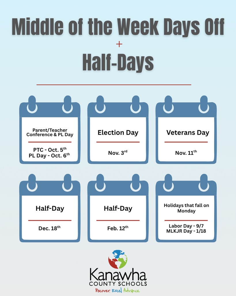 Middle of the week days off for the 2026-2027 school year.