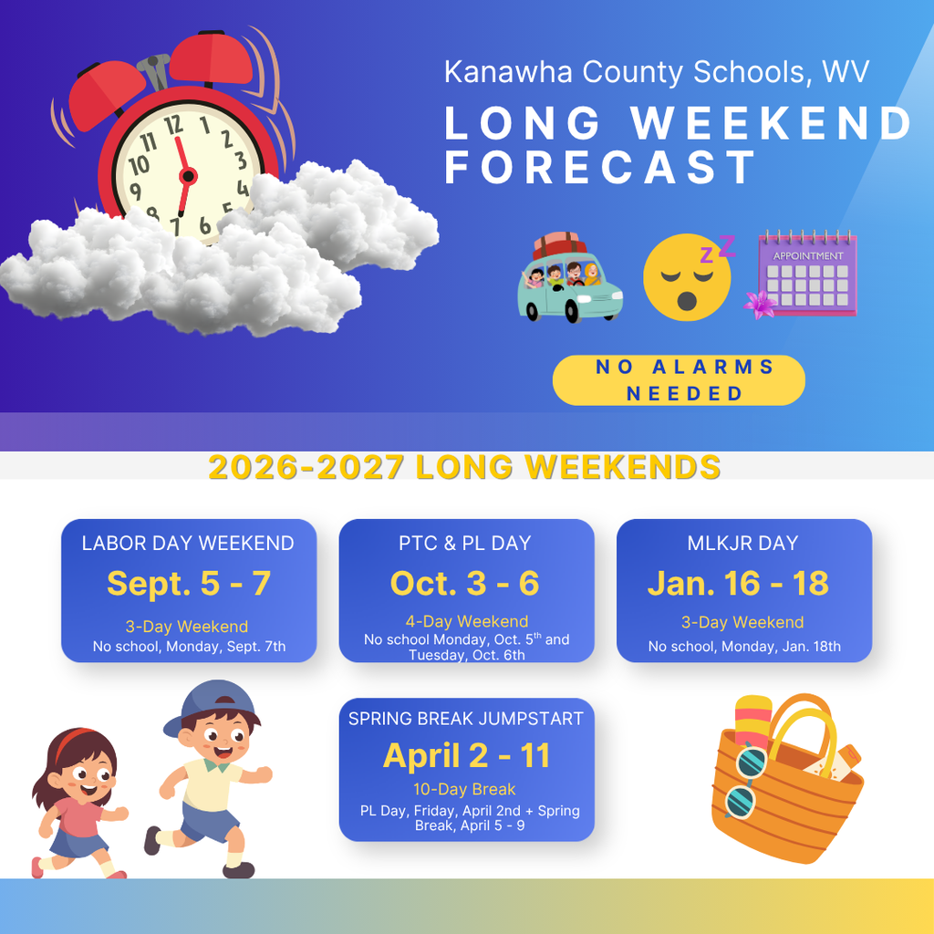 Long weekends for the 2026-2027 school year.