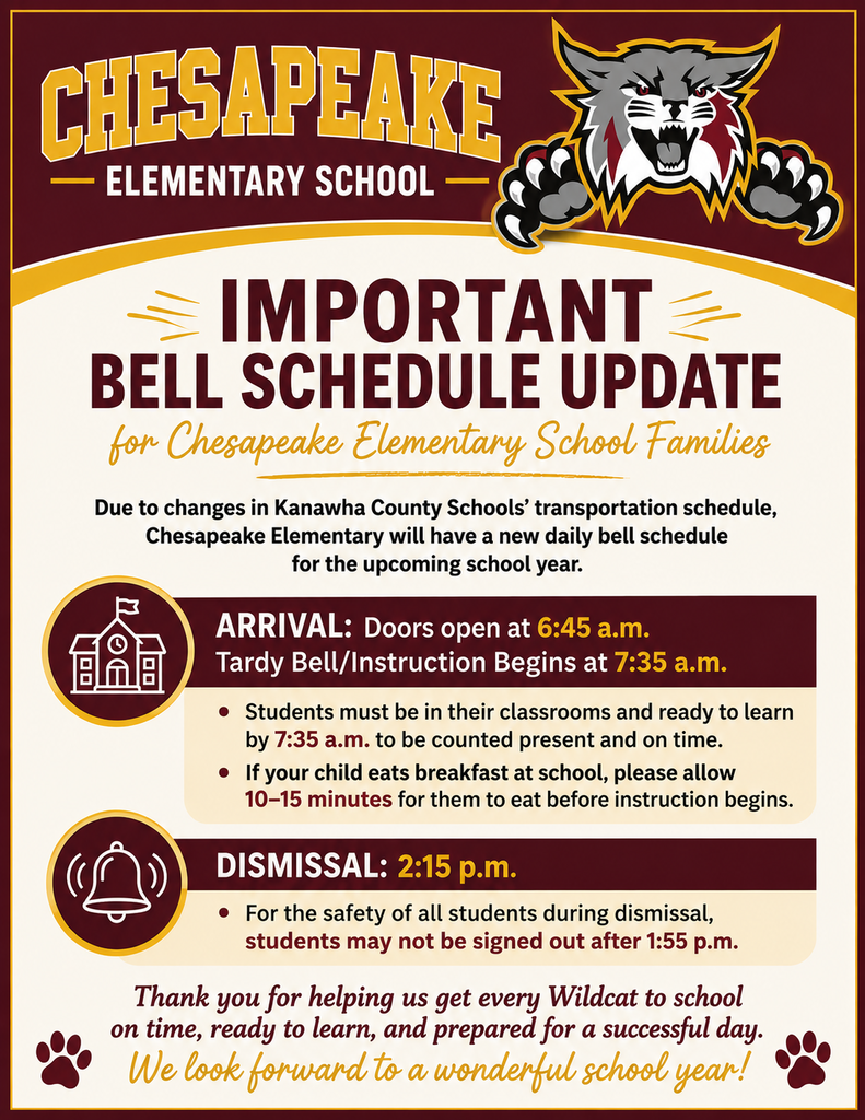 Updated Bell Schedule for the 2026-2027 school year.