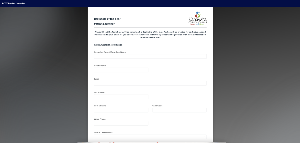 Beginning of the Year forms screenshot from the KCS website. Only used here as an example of what the first step in the process is. 