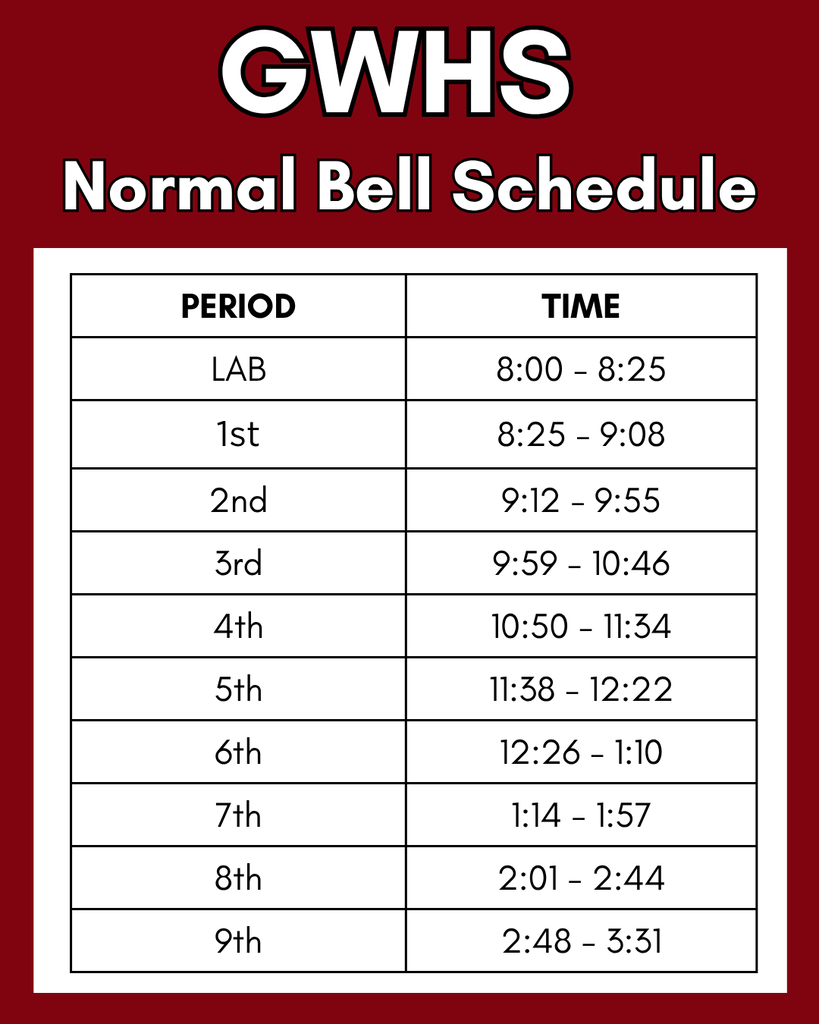 bell schedule normal