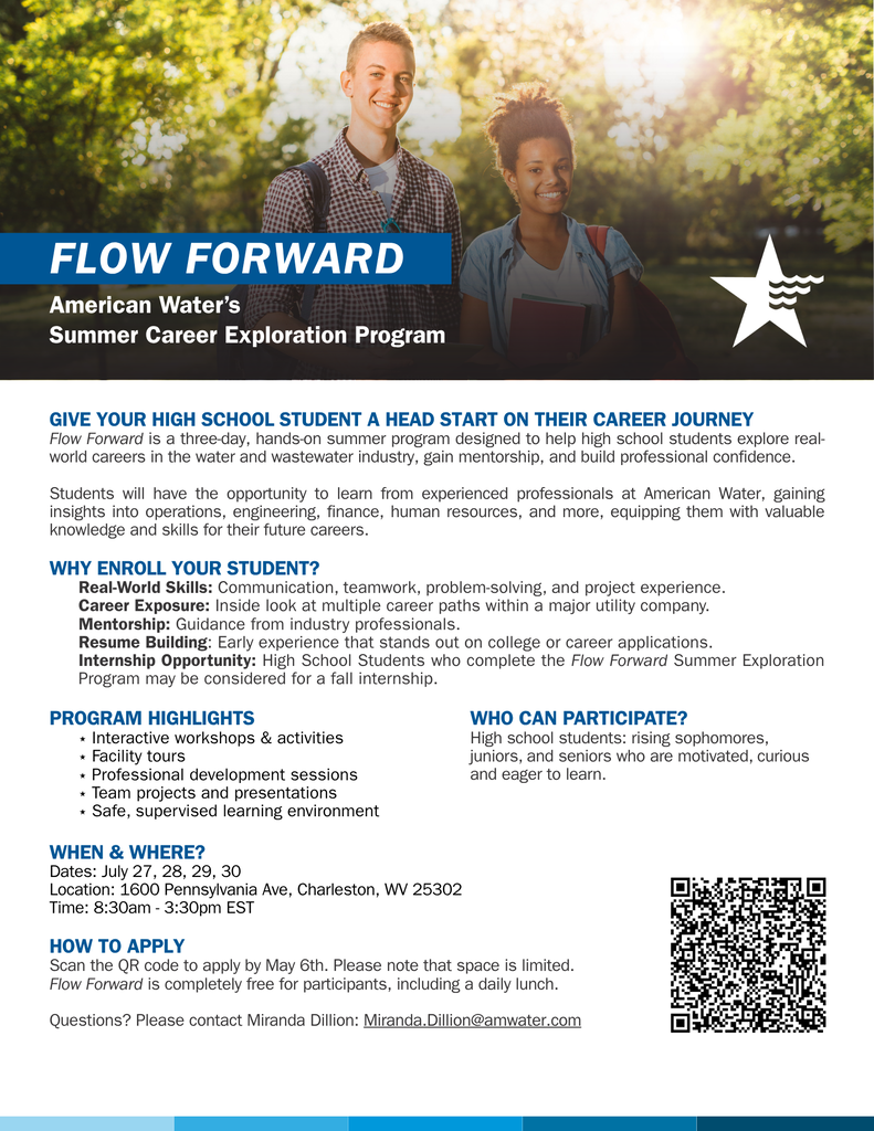 AMWATER summer career exploration program flyer