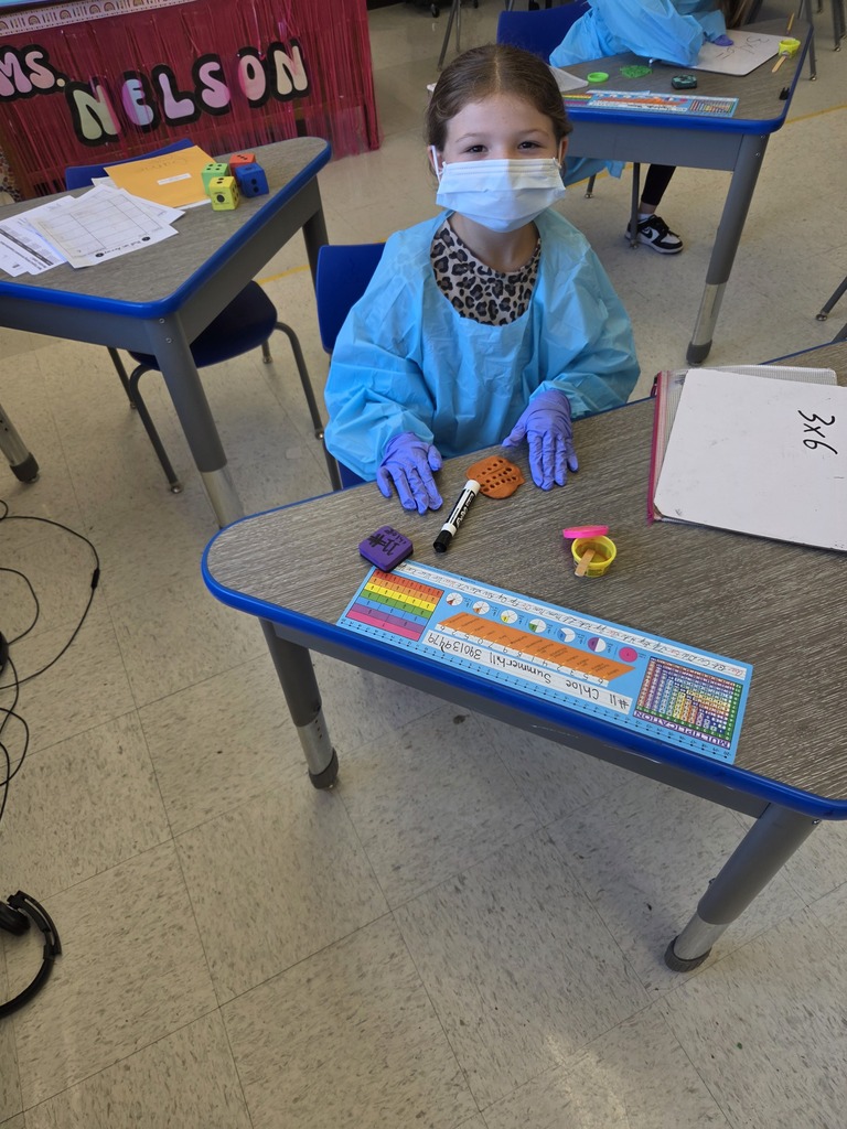 students wearing surgical gear during a math surgery lesson.