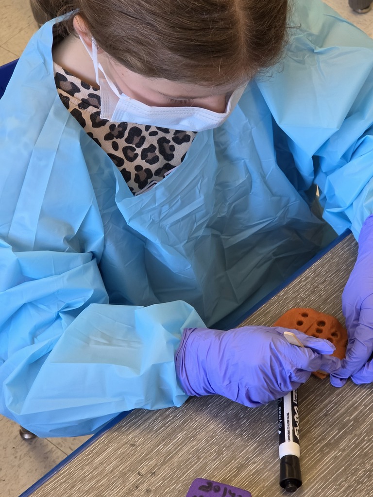 students wearing surgical gear during a math surgery lesson.