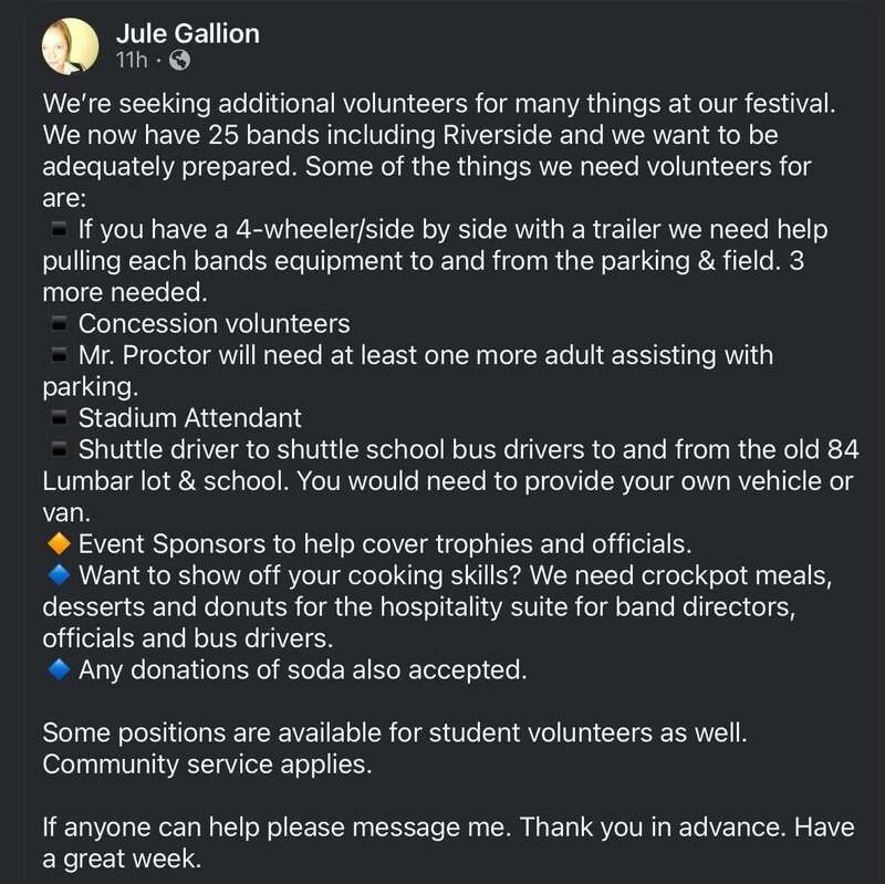 ad for volunteers needed for Riverside Revue