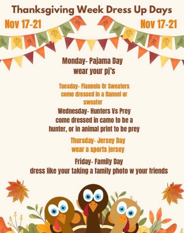 list of dress up days for thanksgiving