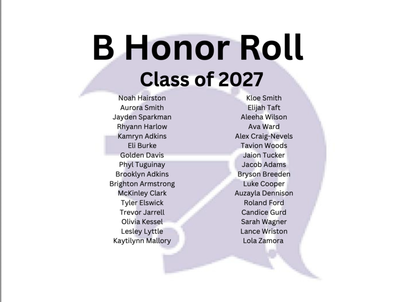 c/o 2027 B Honor Roll