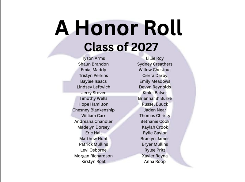 c/o 2027 A Honor Roll