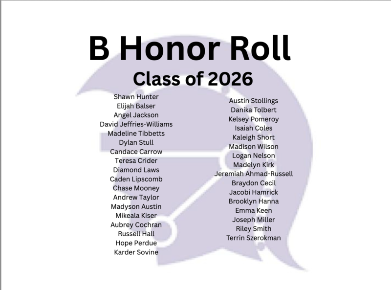 c/o 2026 B Honor Roll