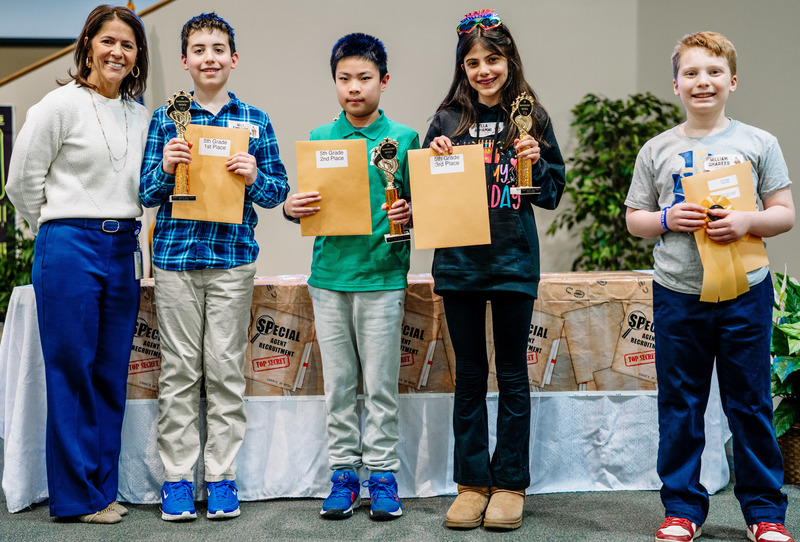 2026 KCS 5th Grade math field day winners. From left to right - KCS Superintendent, Dr. Paula Potter, Will Emrick (1st Place) Overbrook Elementary, Roger Lin (2nd Place) Central Elementary, Ella Alhamwi (3rd Place) Sacred Heart, William Ghareeb (Alternate) Cross Lanes Christian.