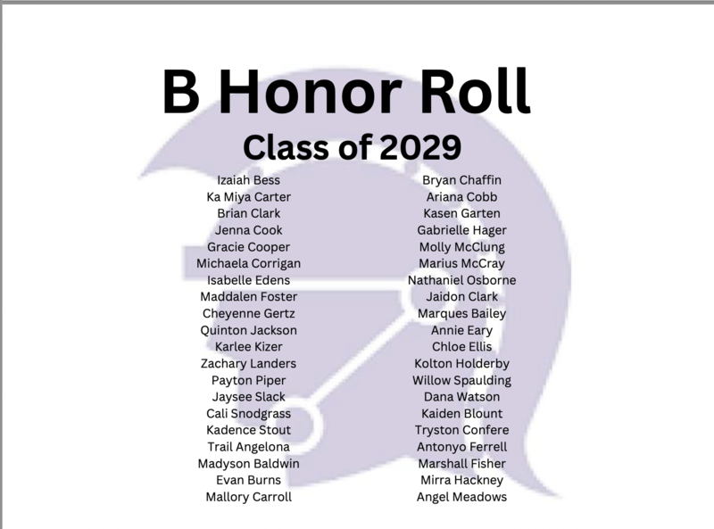 c/o 2029 B Honor Roll