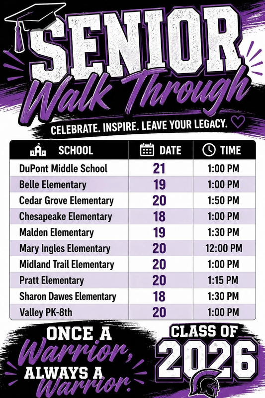 dates for senior walk throughs at RHS feeder schools