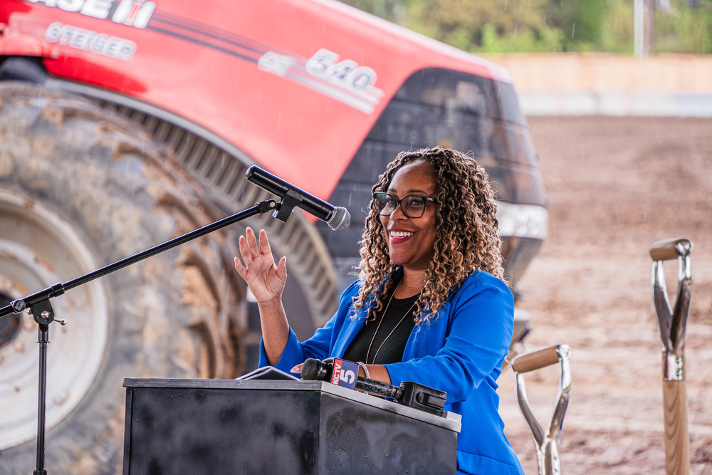 KCPS Superintendent Dr. Collier stands at a podium the night of the April 8, 2025, school bond vote