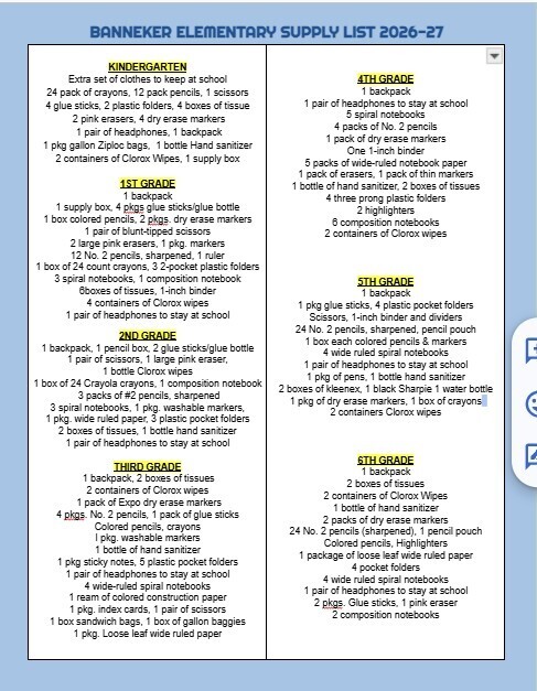 school supply list