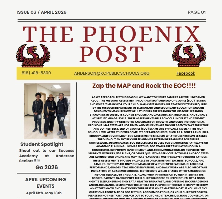 cover page for the Phoenix post the newseltter for success academy at Anderson