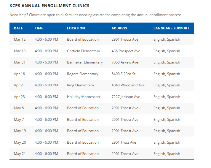 KCPS Annual Enrollment Clinics