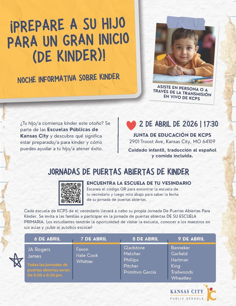Flyer advertising Kindergarten Information Night on April 2nd at 5:30pm