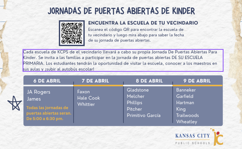 Jornadas de puertas abiertas de kínder de KCPS