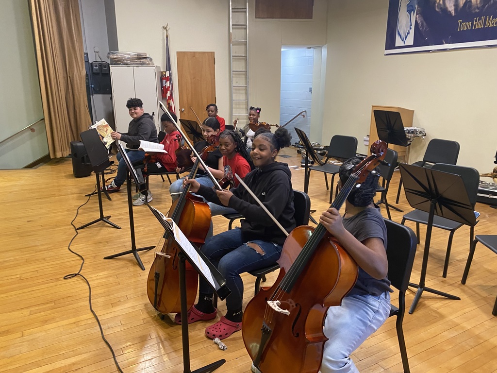Band and Orchestra students playing stringed instruments