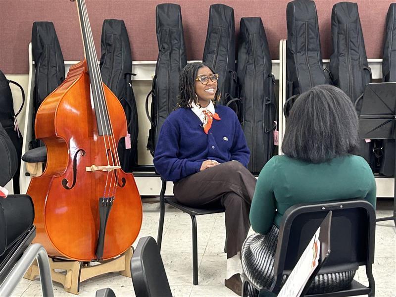 Ms. Riz sitting down for an interview with KSHB 41's Rae Daniels
