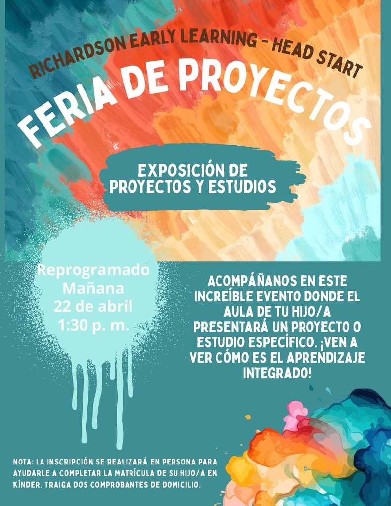 Flyer announcing rescheduled Project Fair for Wednesday, April 22nd at 1:30 PM