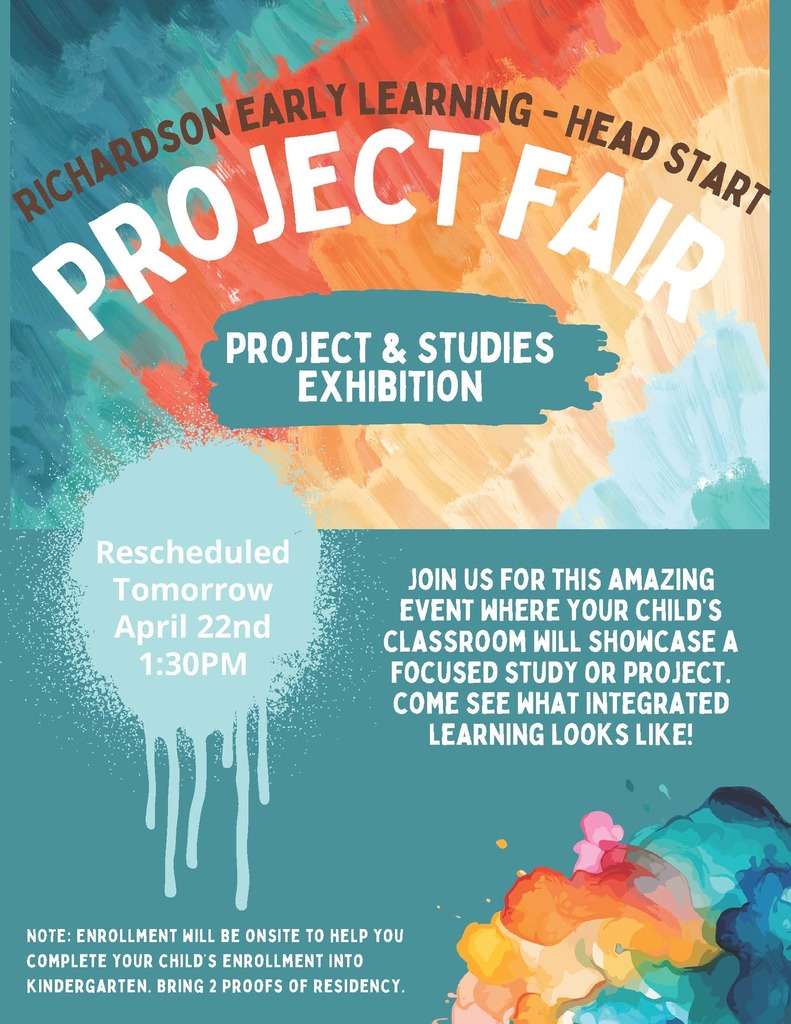 Flyer announcing rescheduled Project Fair for Wednesday, April 22nd at 1:30 PM