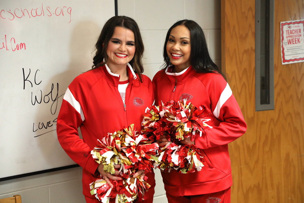 Kansas City Chiefs cheerleaders helping celebrate teacher appreciation week