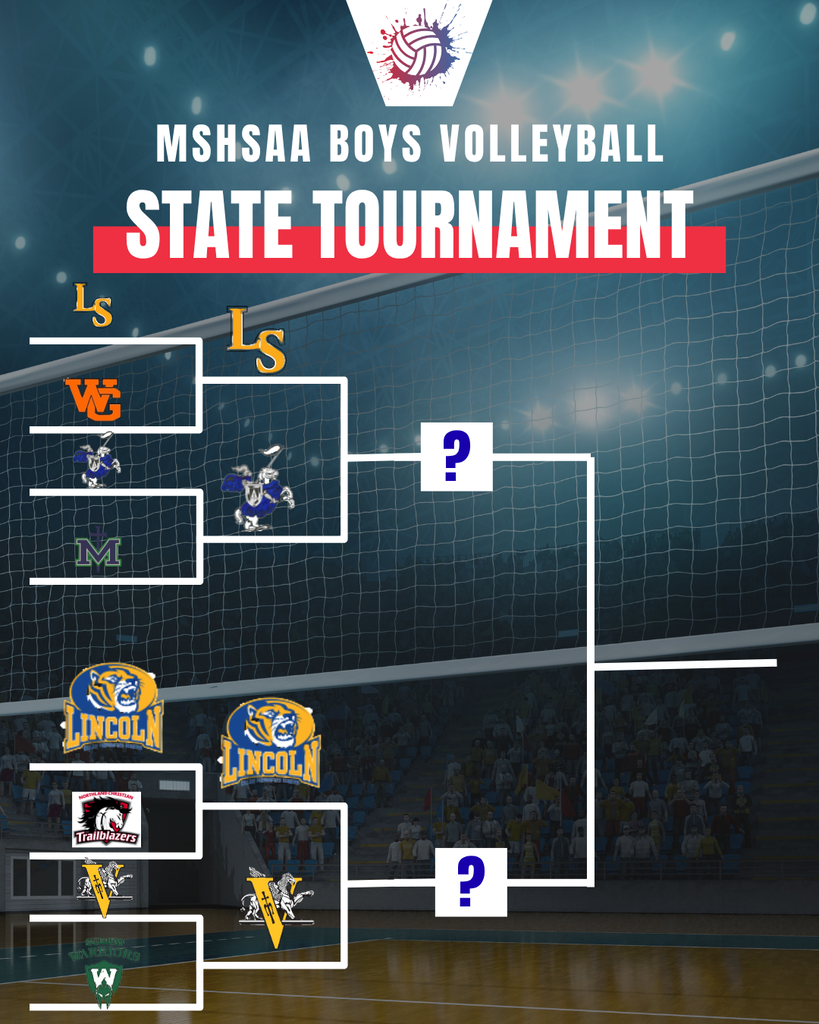 Blurred Volleball Court with a state tournament bracket for boys volleyball
