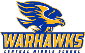 A  blue and yellow Warhawk logo