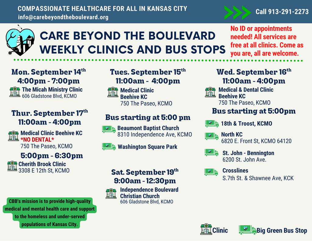weekly clinics and bus stops flyer