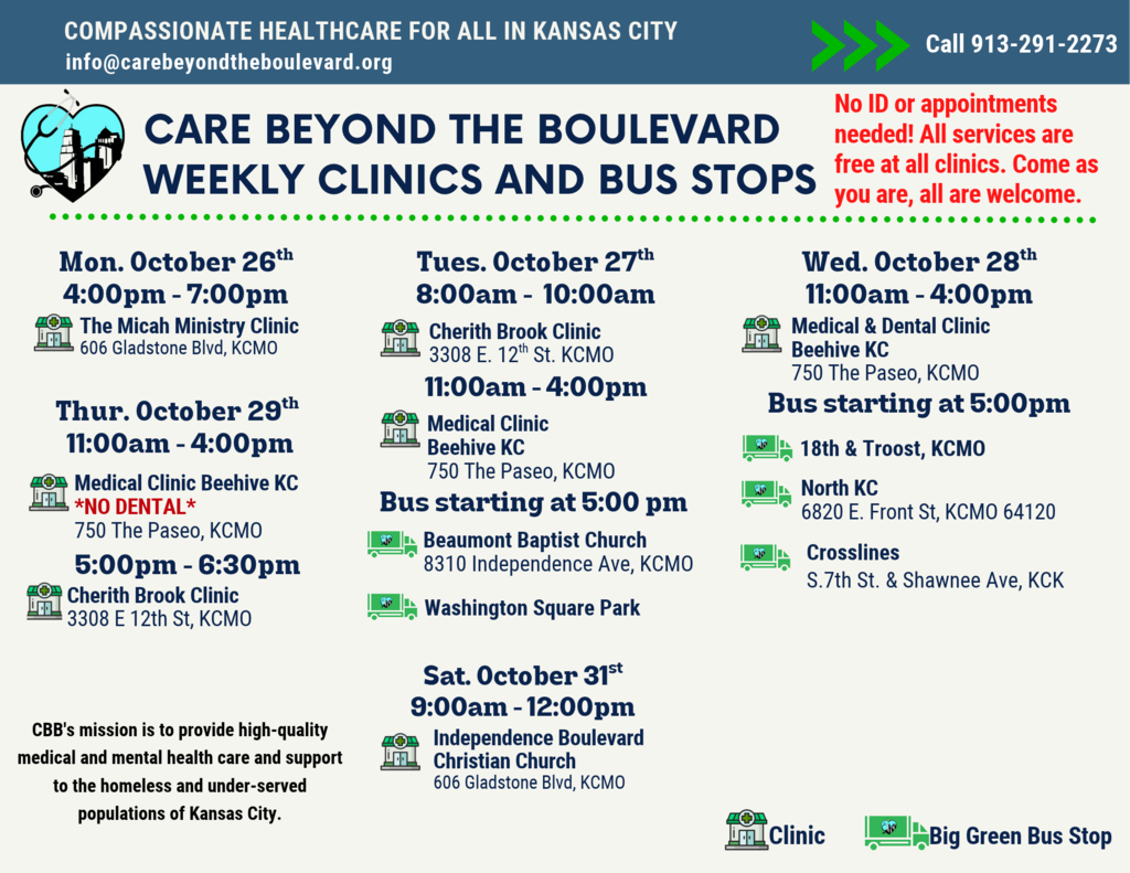 Care beyond the boulevard weekly clinics and bus stops
