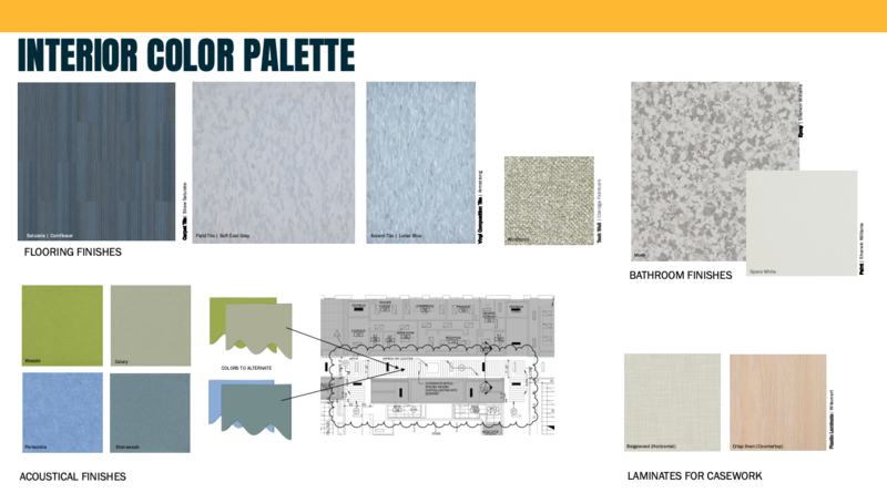 Interior color palette for Border Star Montessori renovations