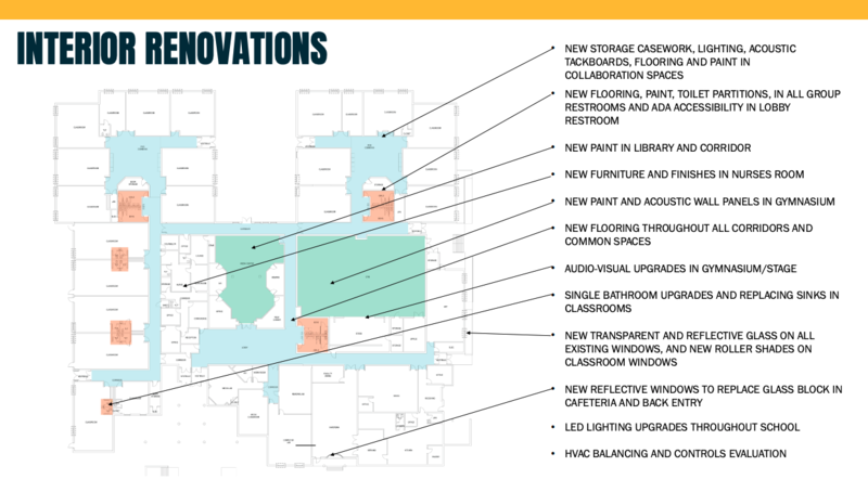Interior renovation explanatory map of Wendell Phillips Elementary