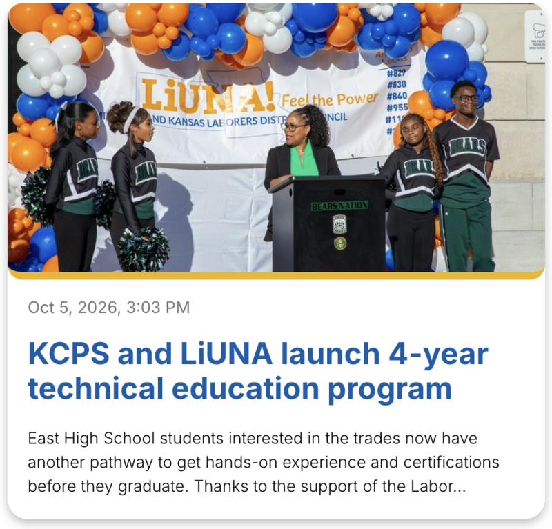 KCPS and LiUNA launch 4-year technical education program