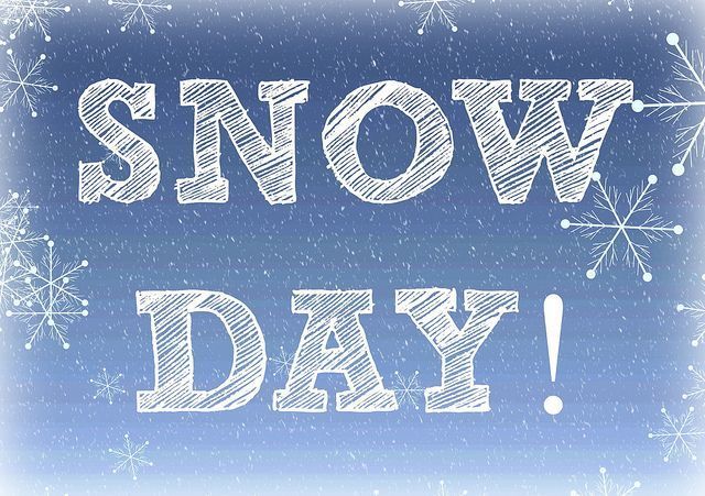white text of "snow day" on a blue background