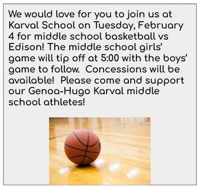 Middle School Basketball at Karval