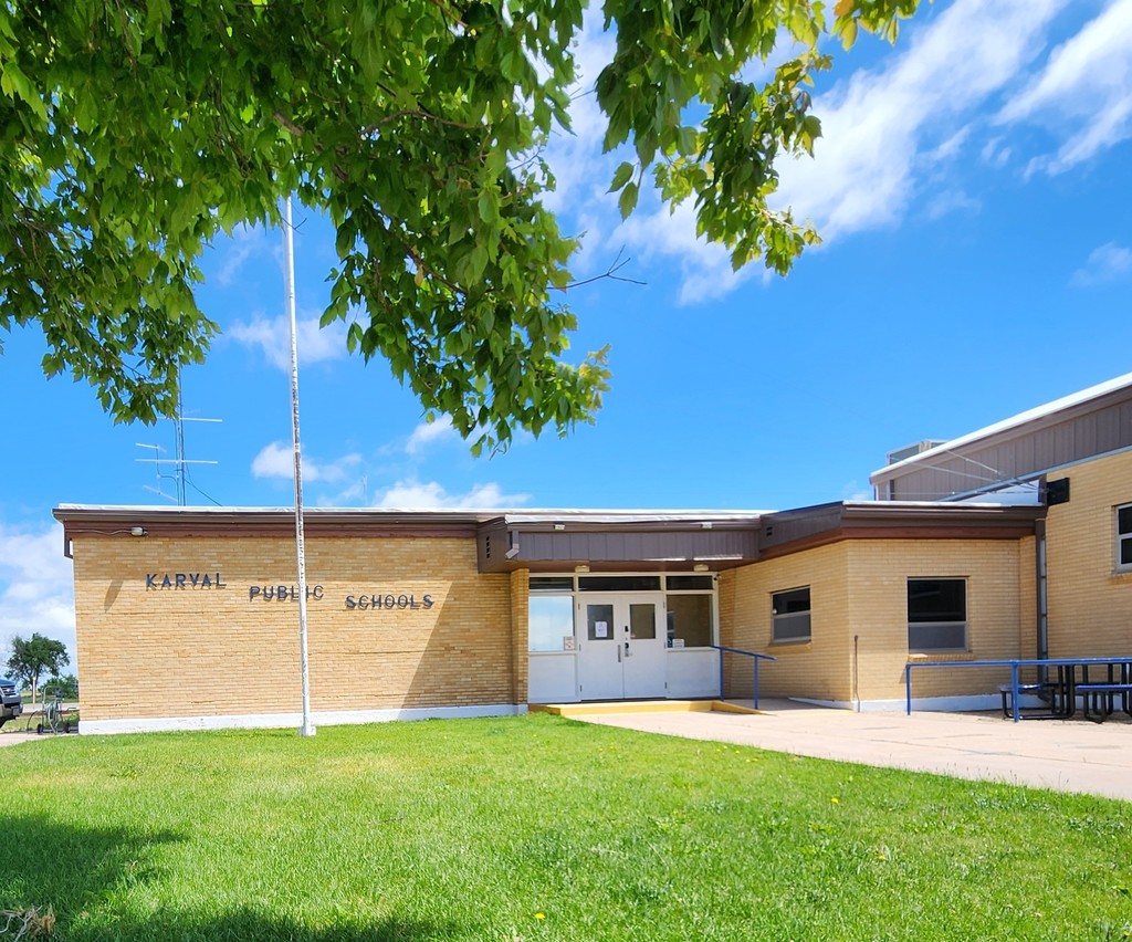 Front of school and lawn.