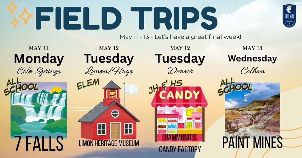 Schedule of the week with graphics coordinating with each field trip.