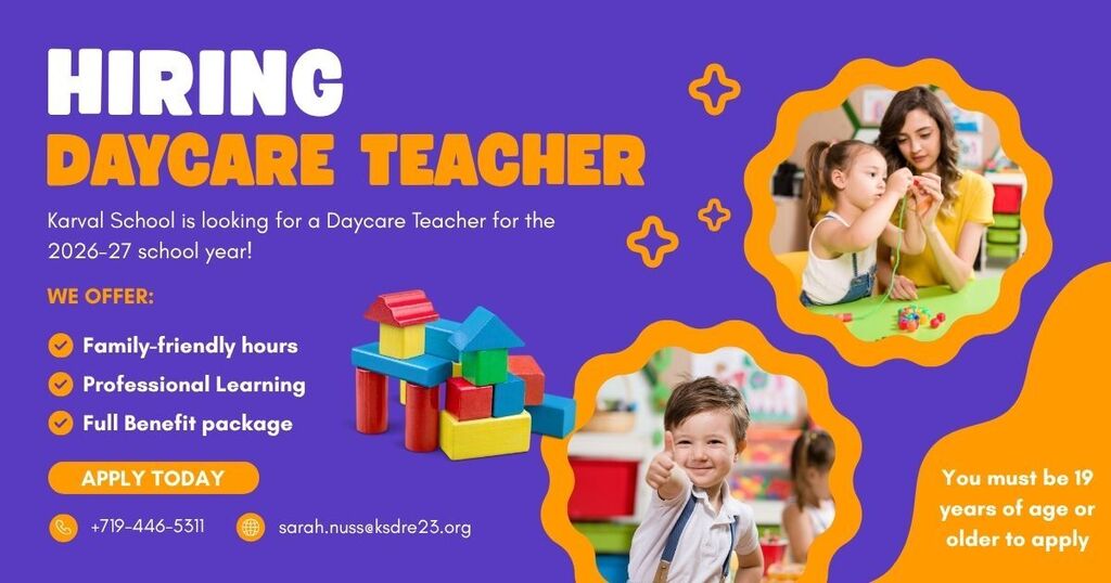 Daycare Teacher want ad featuring children playing in a daycare classroom.