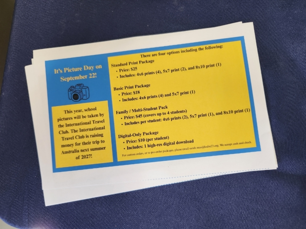 picture Day flier on blue backdrop