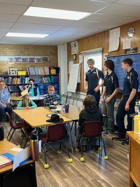 FFA members teach the 3rd-5th graders about the FFA emblem for FFA Week 2024.