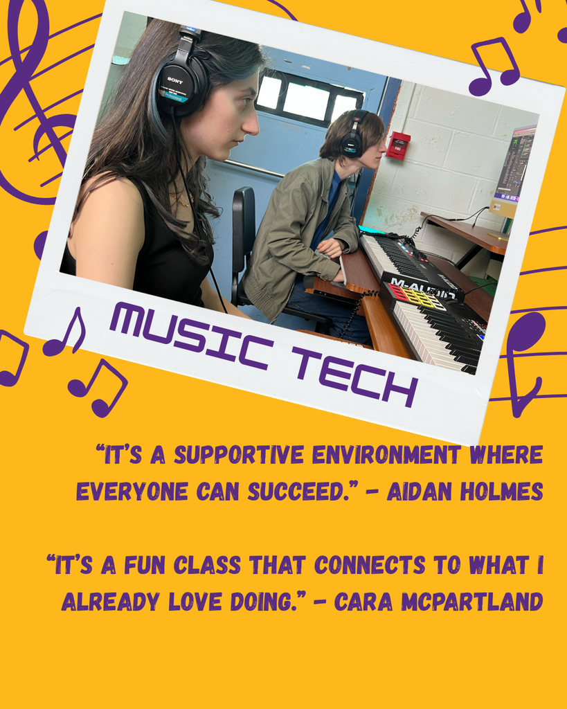 students sitting at keyboards with headphones on 