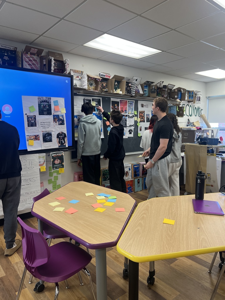 students standing looking at posters