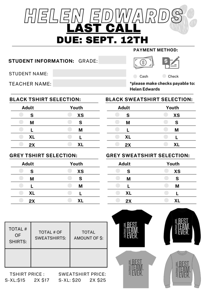 Spirit Wear Order Form-English