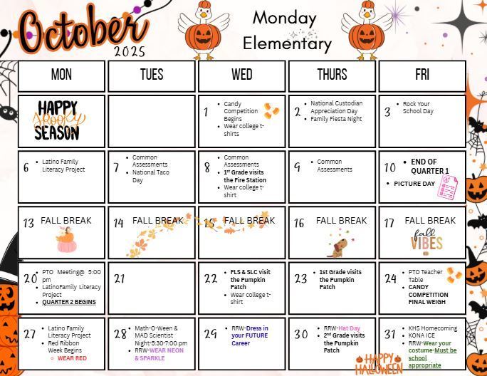 October Calendar-english