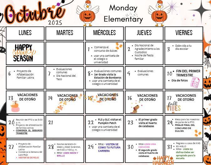 October Calendar-spanish