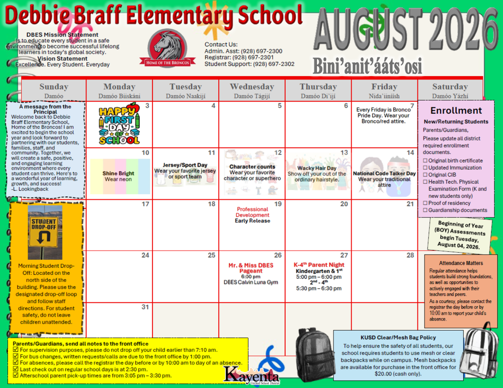 DBS August 2026 Calendar